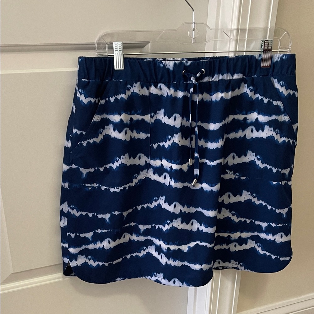 Chico's Navy and White Tie-Dye Elastic Waist Skirt